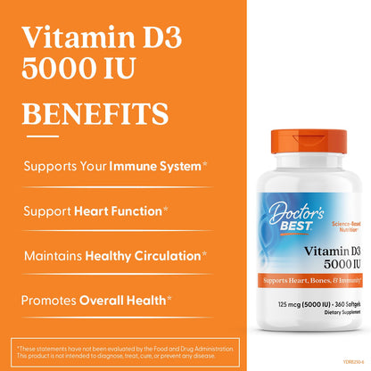 Doctor's Best Vitamin D3 125 mcg dietary supplement facts label showing non-GMO status