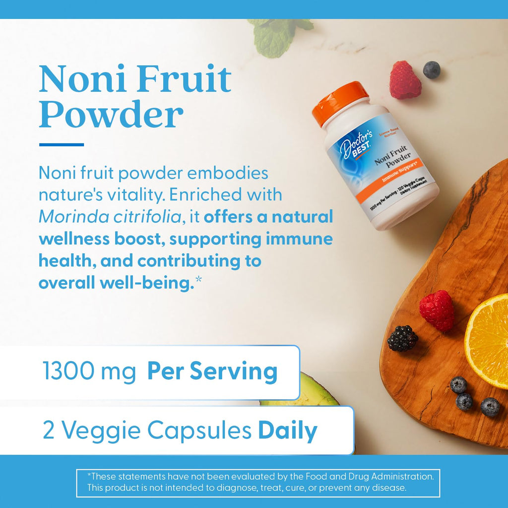 Doctor's Best Morinda citrifolia fruit powder capsules nutritional information panel close up
