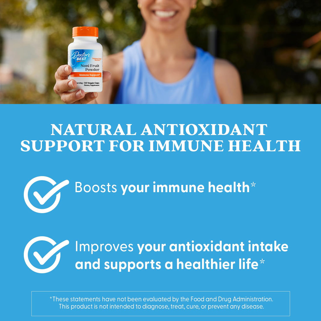 Authentic imported USA Doctor's Best Noni supplement bottle on premium background