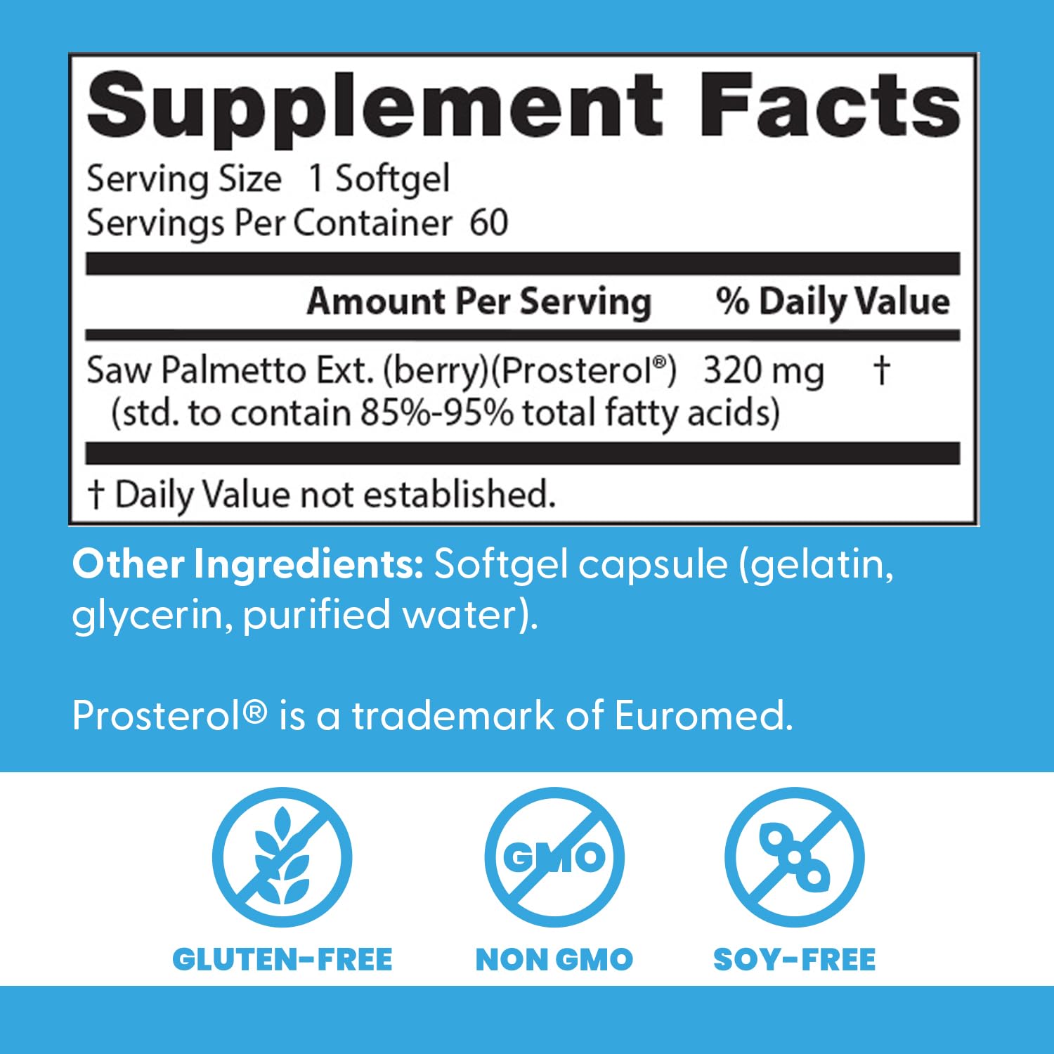 Doctor's Best Saw Palmetto 320mg softgels imported urinary tract health supplement bottle angle view