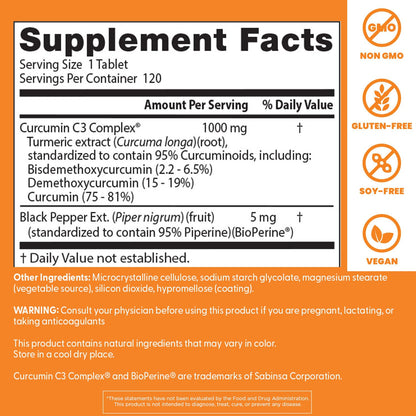 Doctor's Best Curcumin C3 Complex label details
