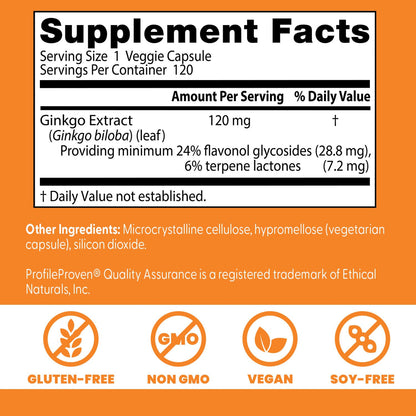 Doctor's Best memory and cognitive support vegan capsules bottle showcasing standardized extract details.