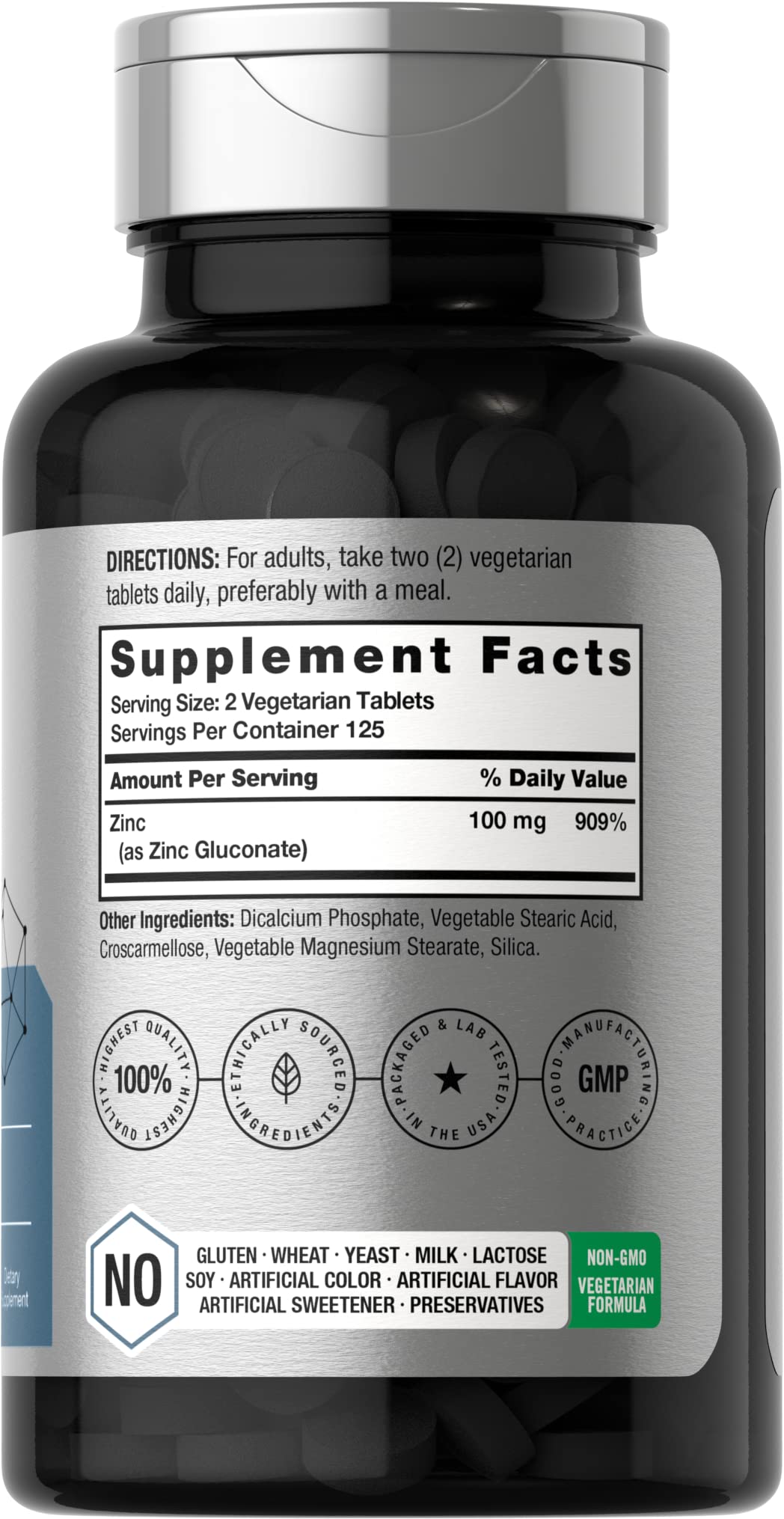Horbäach high absorption chelated zinc supplement nutritional facts panel