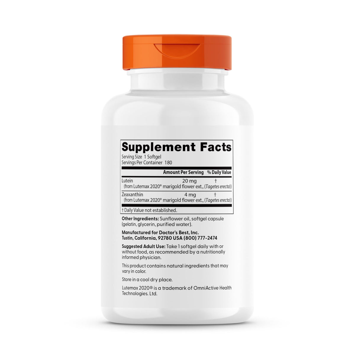 Close up view of Lutemax 2020 ingredient highlight on supplement bottle