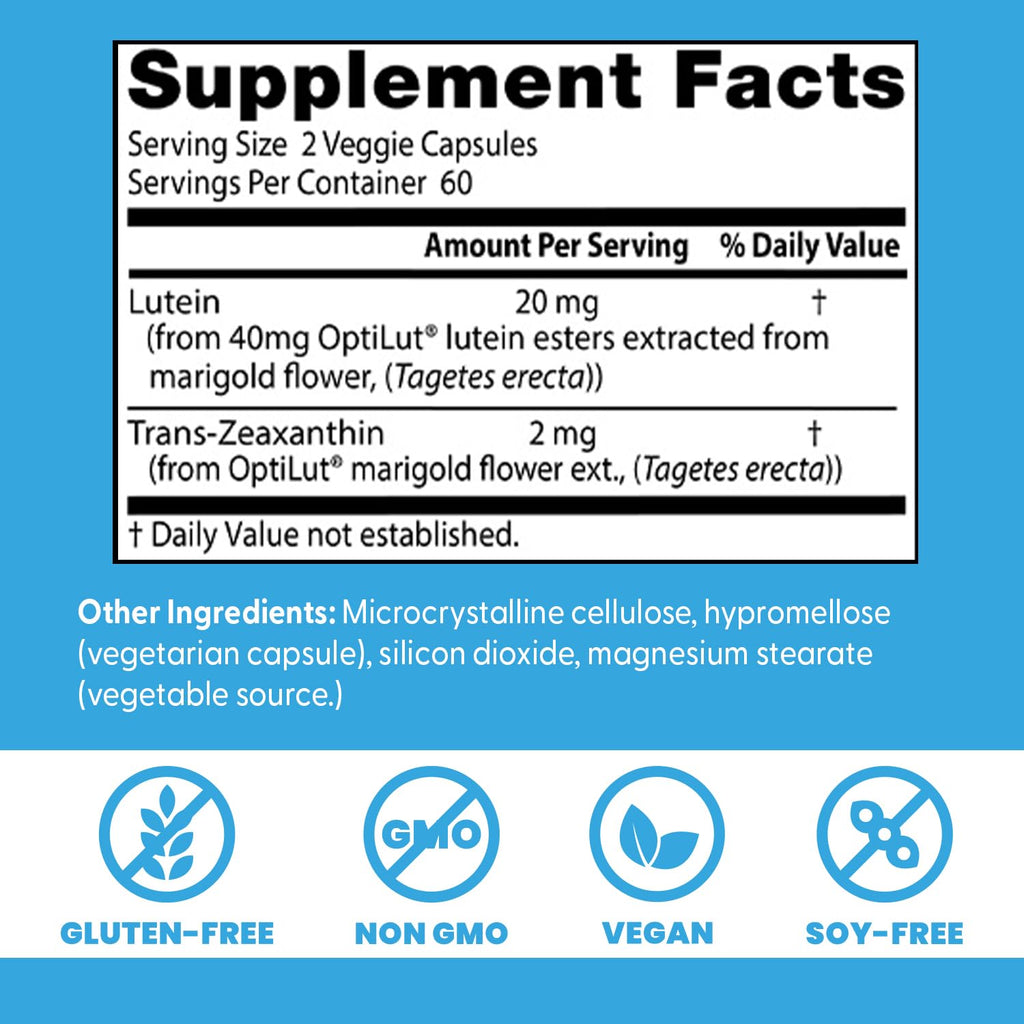 Doctor's Best Lutein 120 capsules back label details