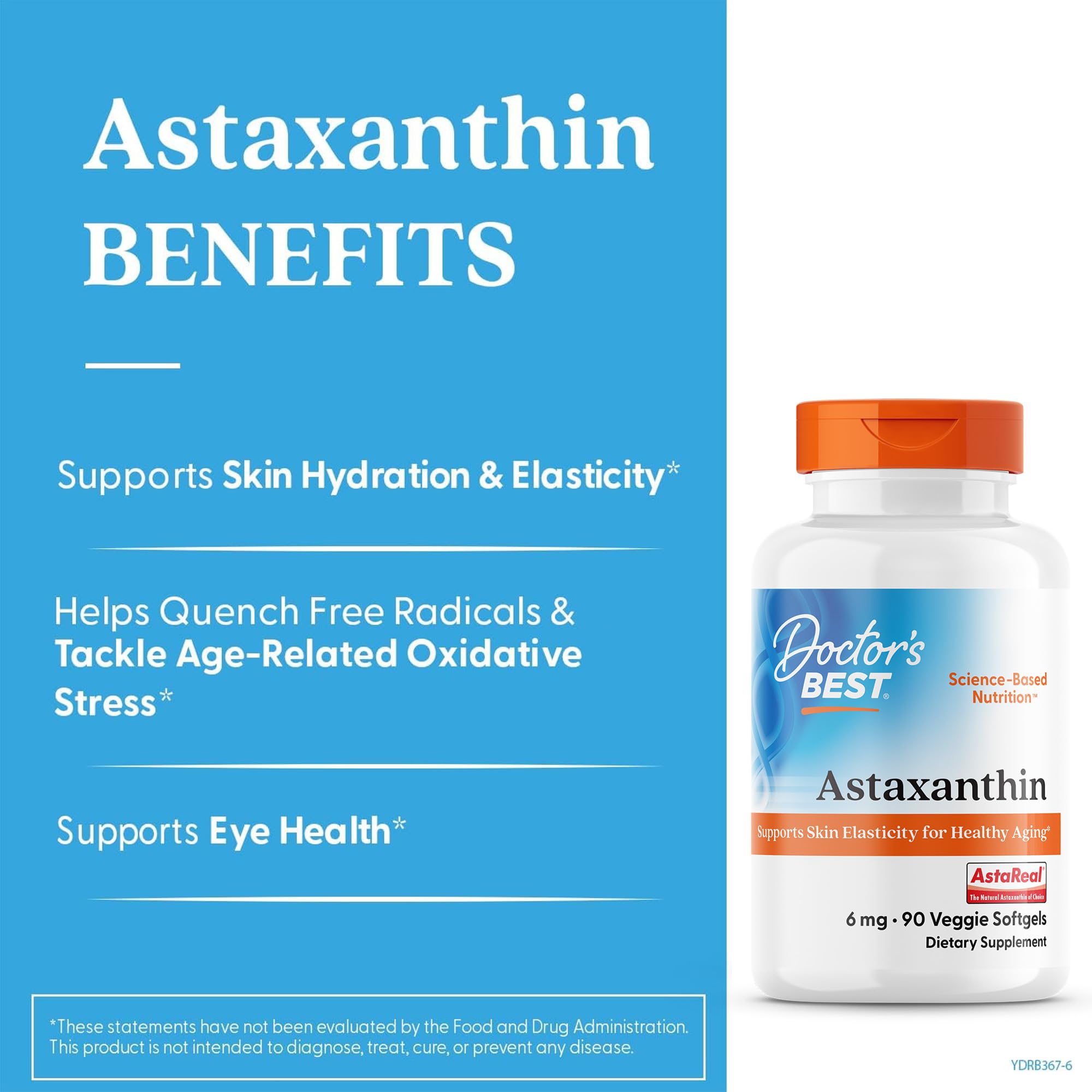 Doctor's Best Astaxanthin AstaReal antioxidant supplement nutritional facts label