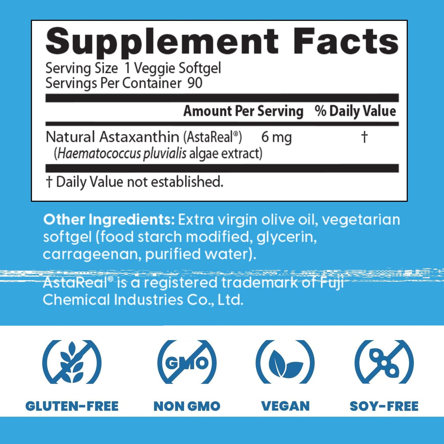 Doctor's Best Astaxanthin non-GMO vegan softgels product certifications layout