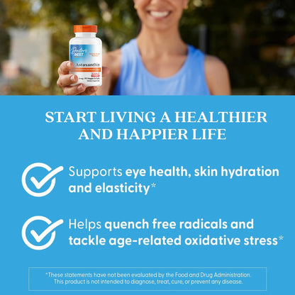 Doctor's Best Astaxanthin 6mg bottle with individual vegetarian softgels displayed