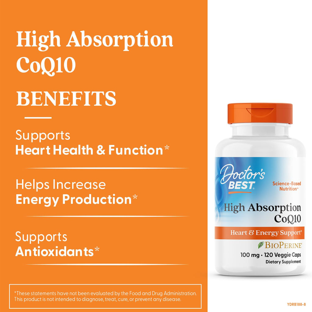 Doctor's Best CoQ10 supplement bottle showing ingredient and nutritional facts label