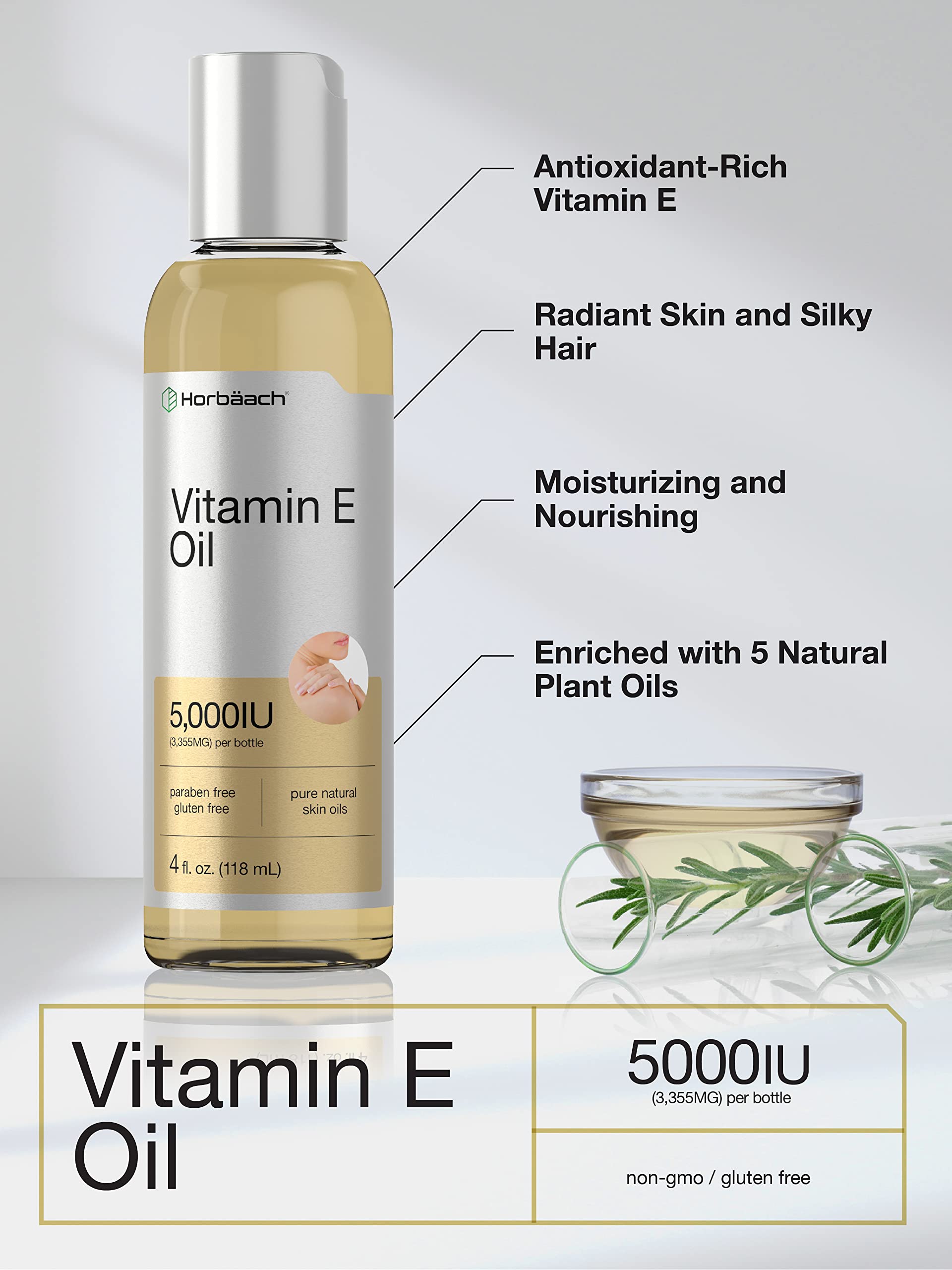 Horbaach Vitamin E oil 5000 IU label detail