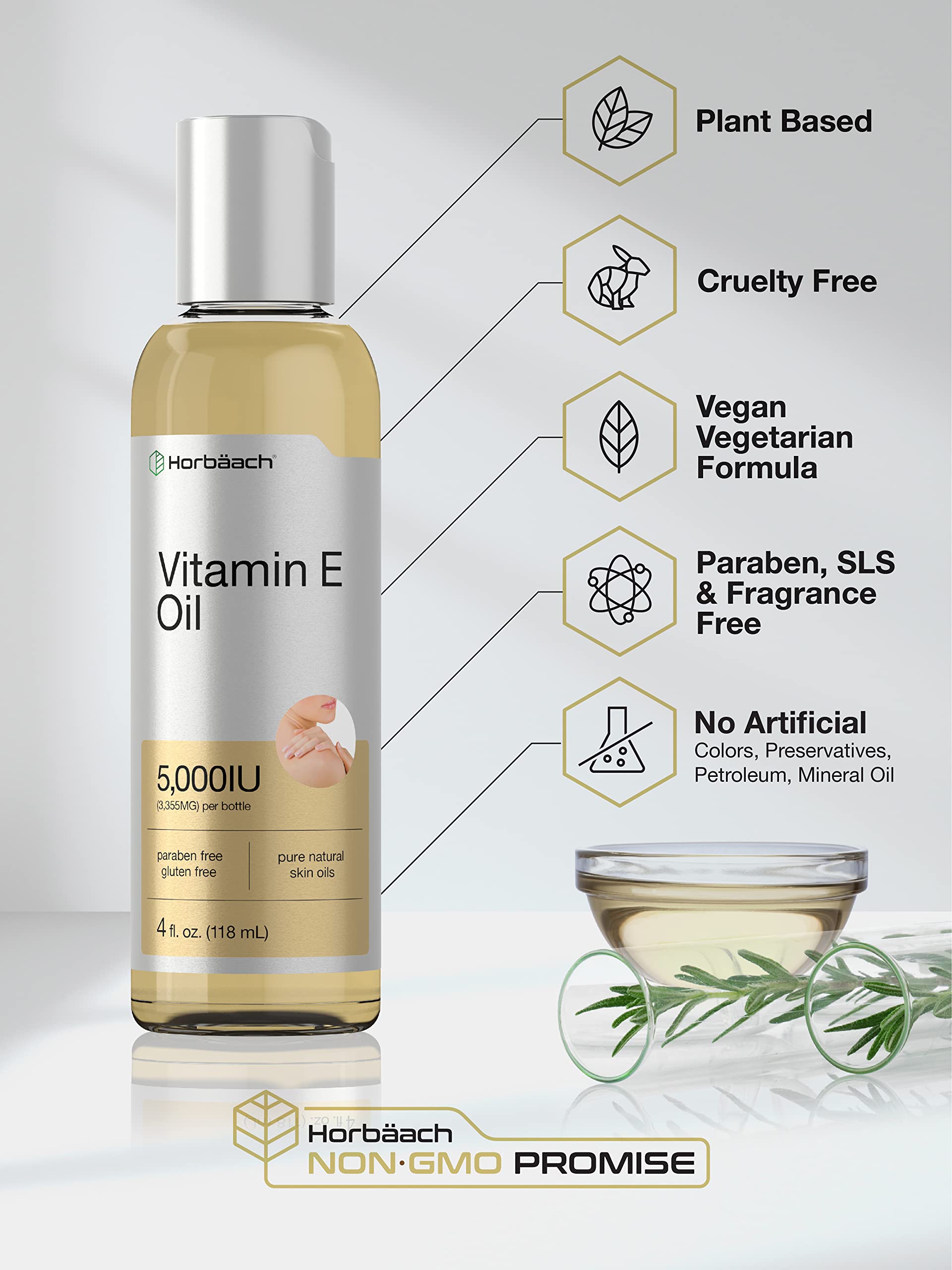Applying Horbaach natural Vitamin E oil to skin