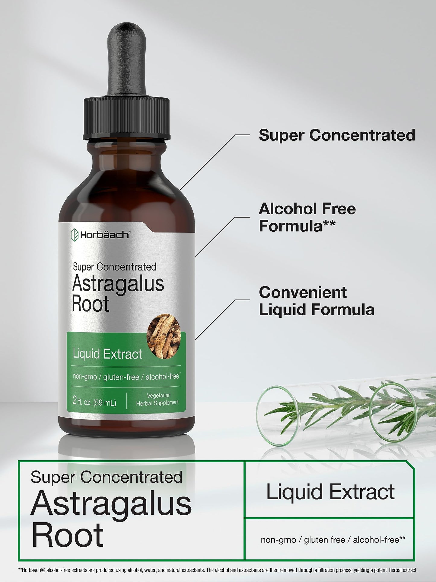 Vegetarian non-GMO astragalus root tincture ingredients label view.
