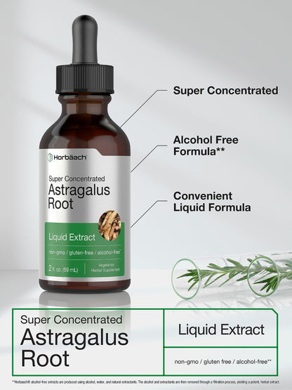 Vegetarian non-GMO astragalus root tincture ingredients label view.