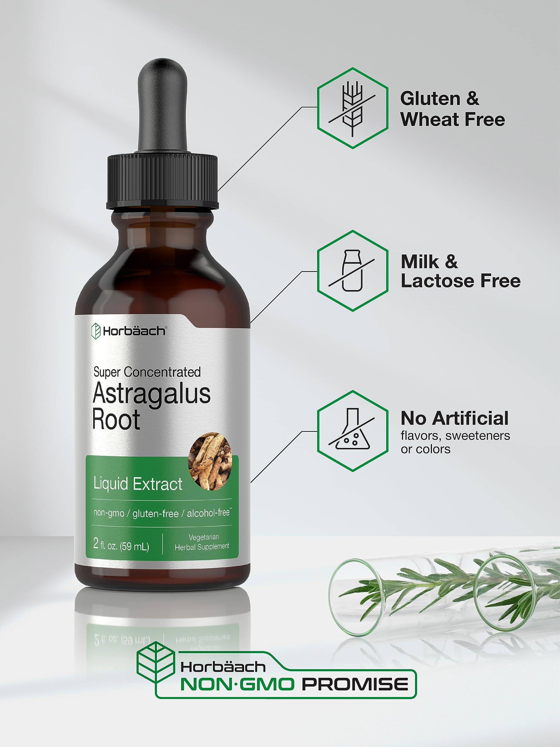HorbÃ¤ach super concentrated herbal supplement dropper bottle showing dosage instructions.