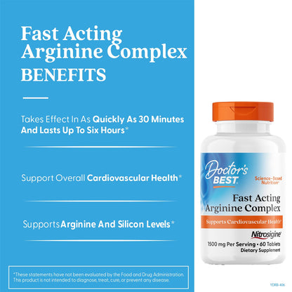 Doctor's Best Nitrosigine 1500mg bottle displaying supplement facts panel and ingredient list details.