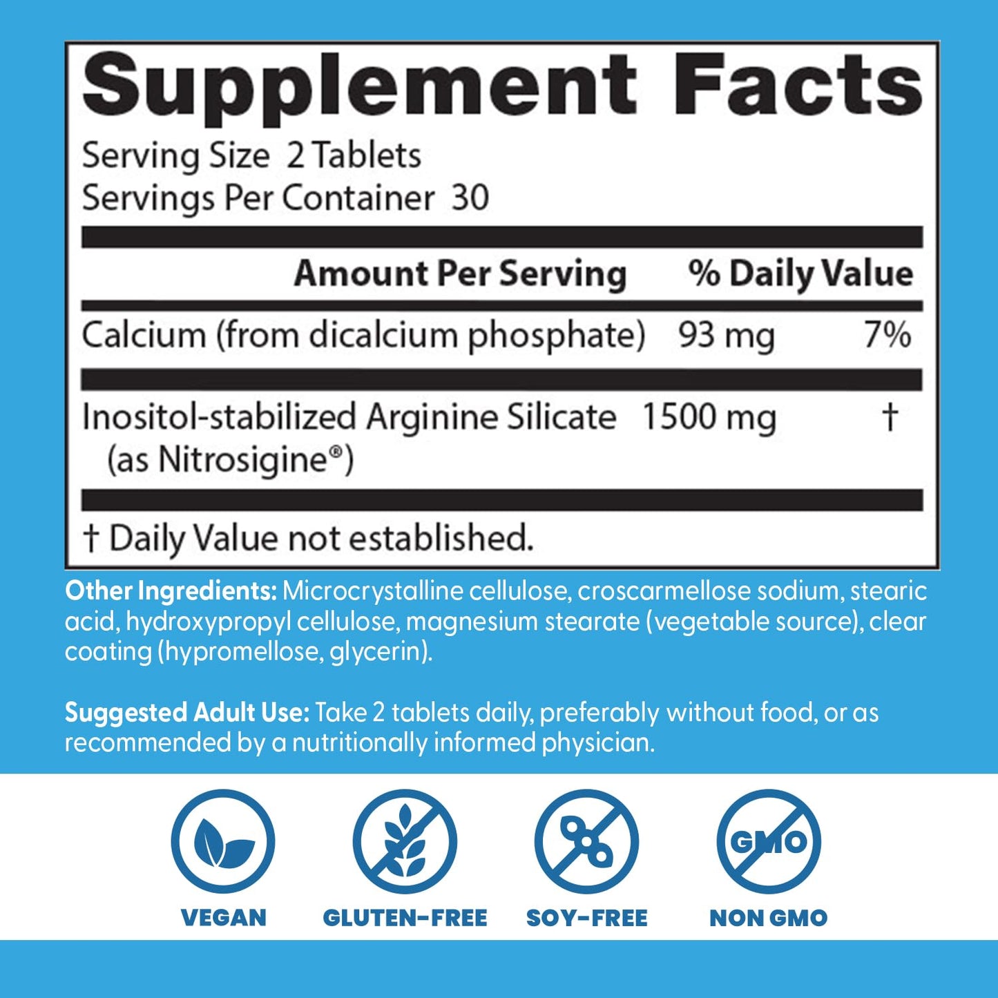 Side view of Doctor's Best fast acting nitric oxide booster supplement for cardiovascular health.
