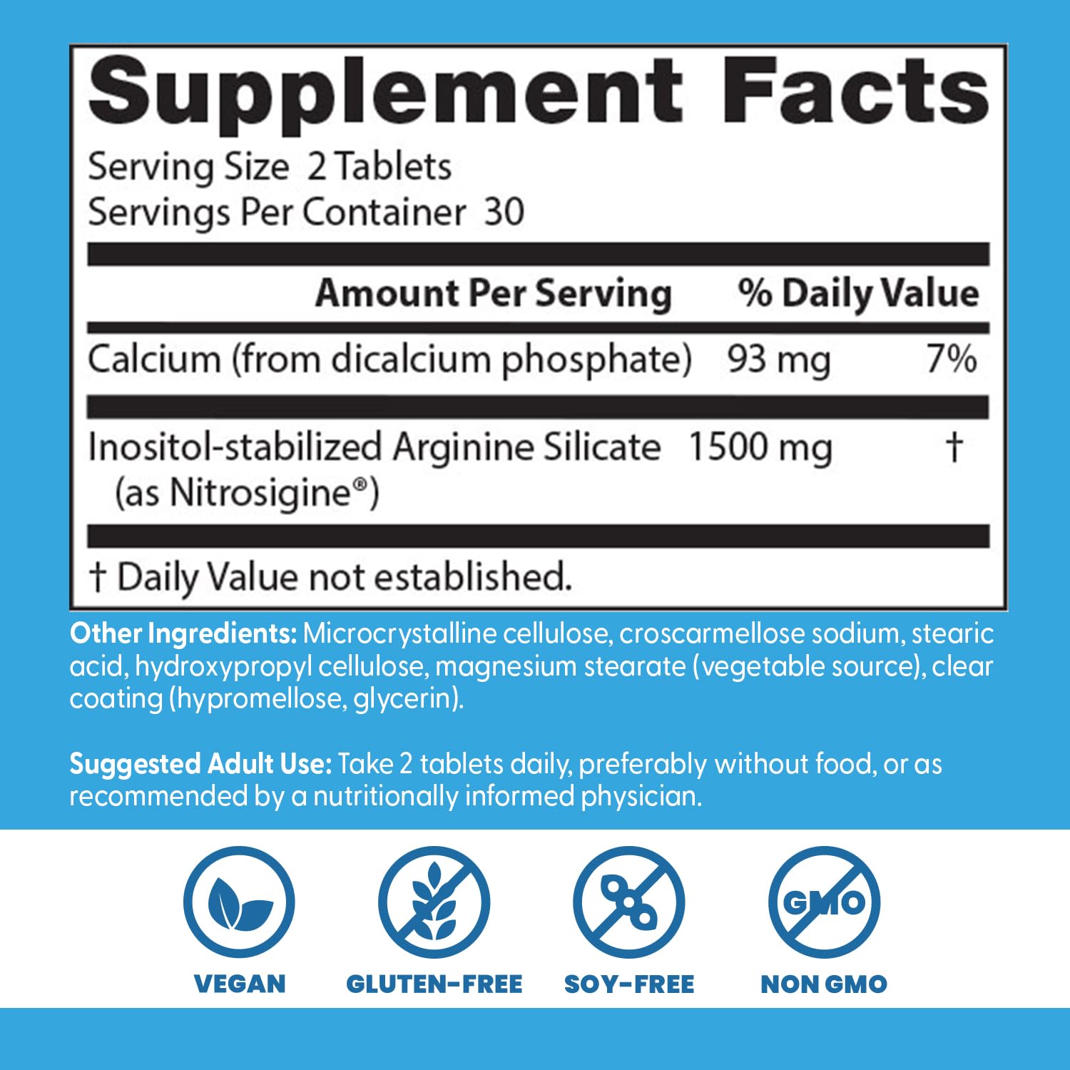 Side view of Doctor's Best fast acting nitric oxide booster supplement for cardiovascular health.