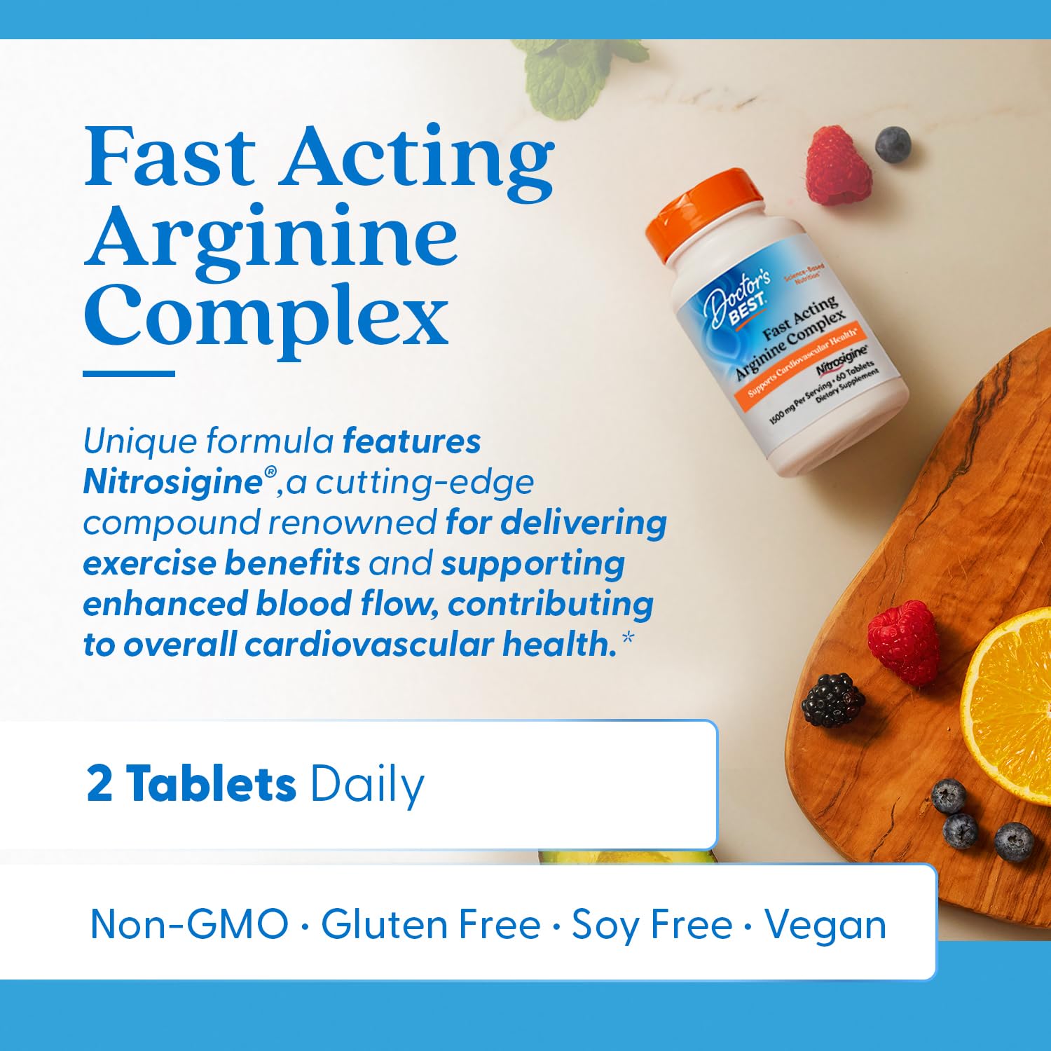 Top angle view of the authentic USA imported Doctor's Best arginine complex bottle showing the secure cap seal.