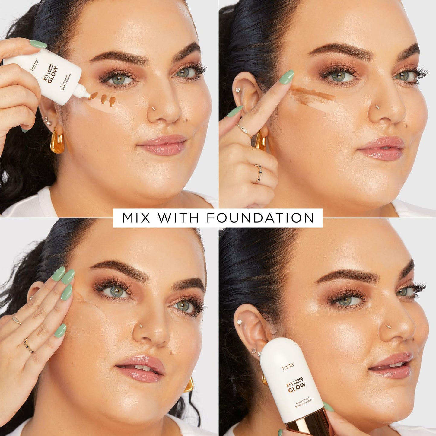 Luminous gold liquid bronzer formula texture swatch on skin