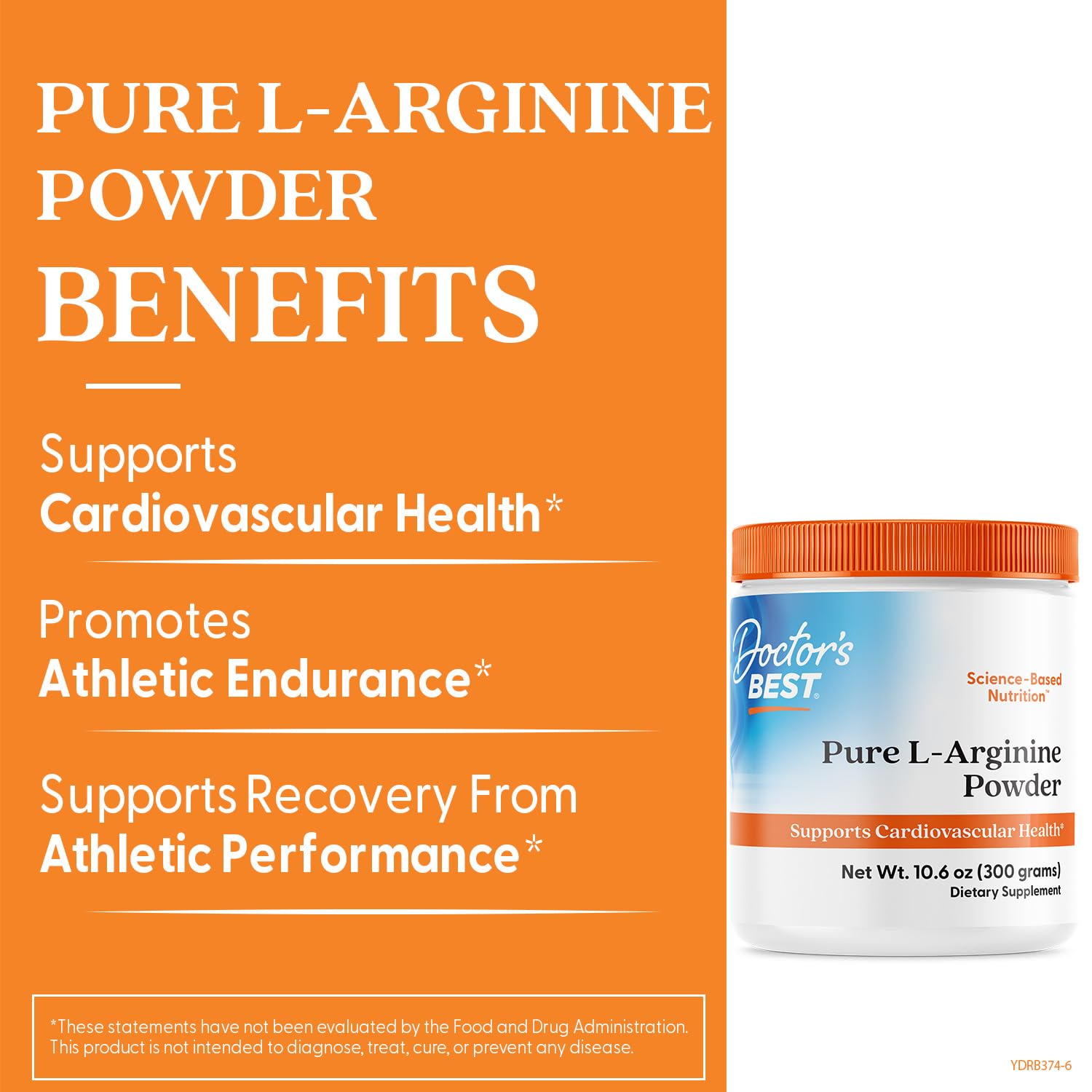 Doctor's Best Pure L-Arginine supplement facts and ingredients label close up