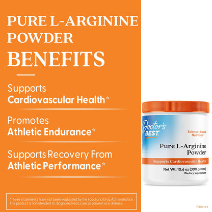 Doctor's Best Pure L-Arginine supplement facts and ingredients label close up