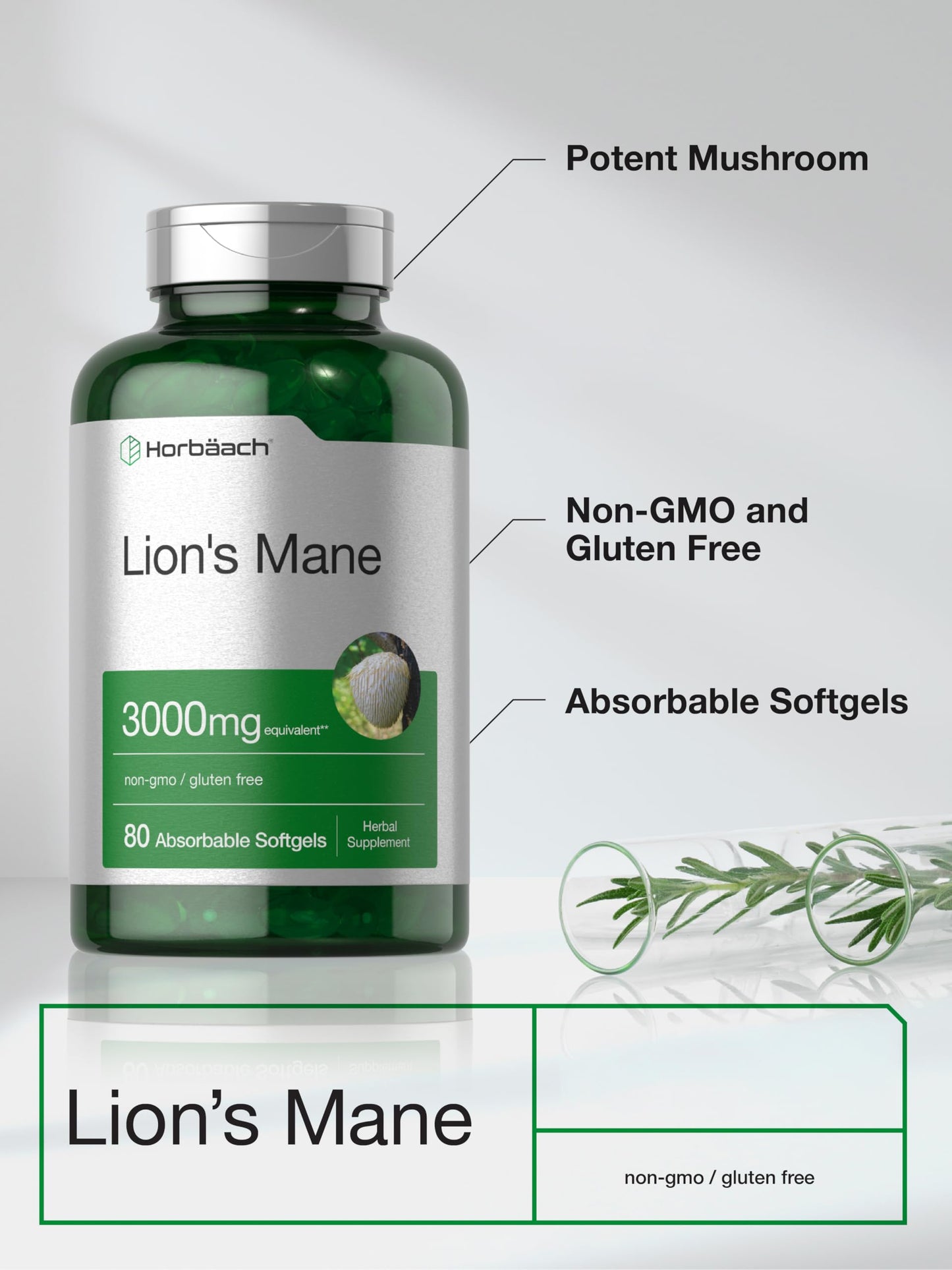 Gluten free and non GMO nutritional facts on HorbÃ¤ach nootropic bottle