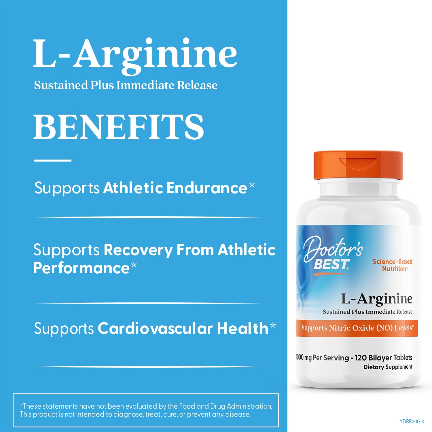 Doctor's Best L Arginine 500mg bilayer tablets nutritional facts and supplement information label