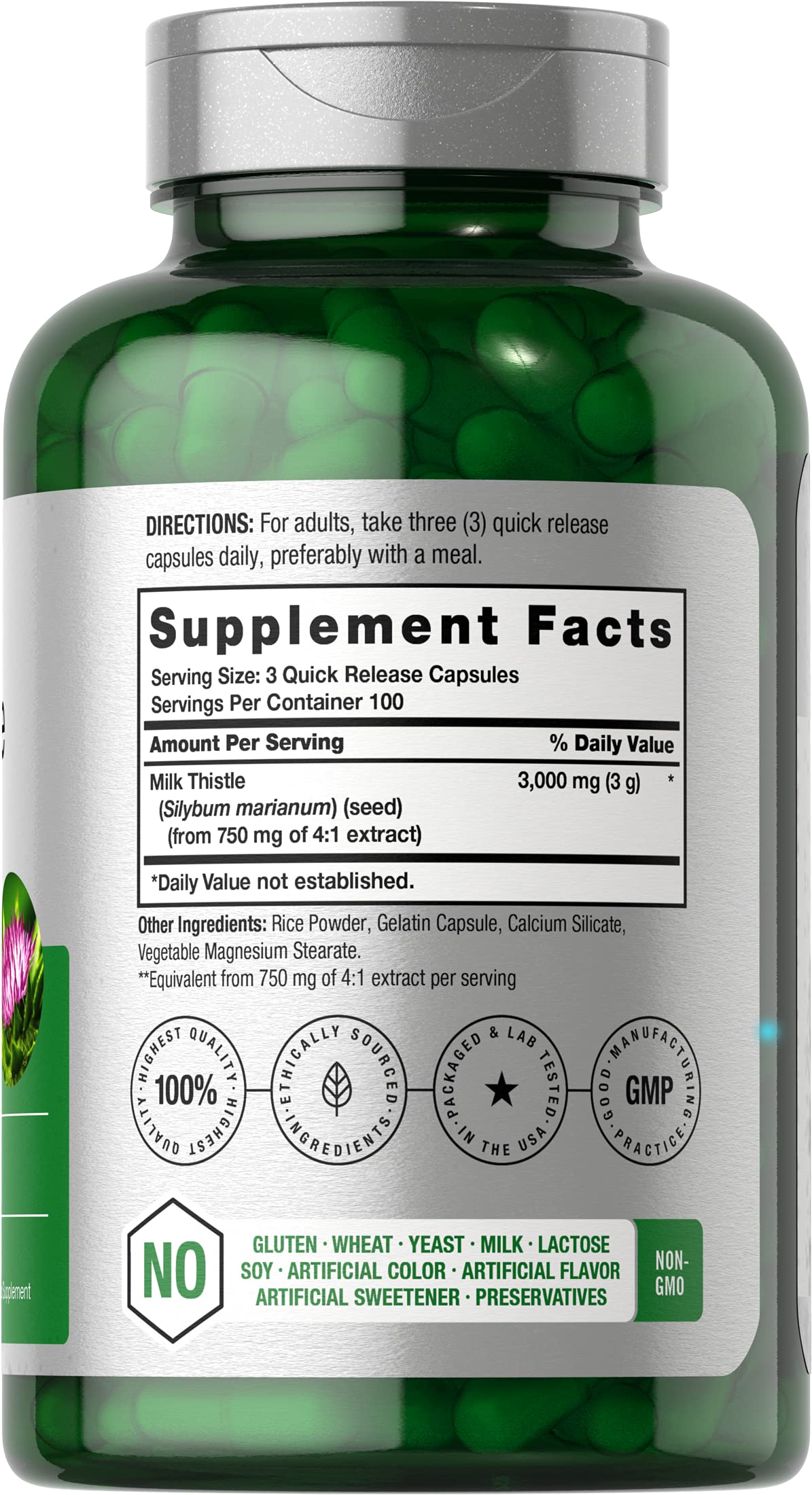 HorbÃ¤ach Milk Thistle Extract non GMO gluten free supplement packaging facts