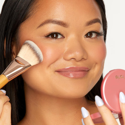 Tarte Amazonian clay oil control blush compact closed displaying the embossed brand logo.