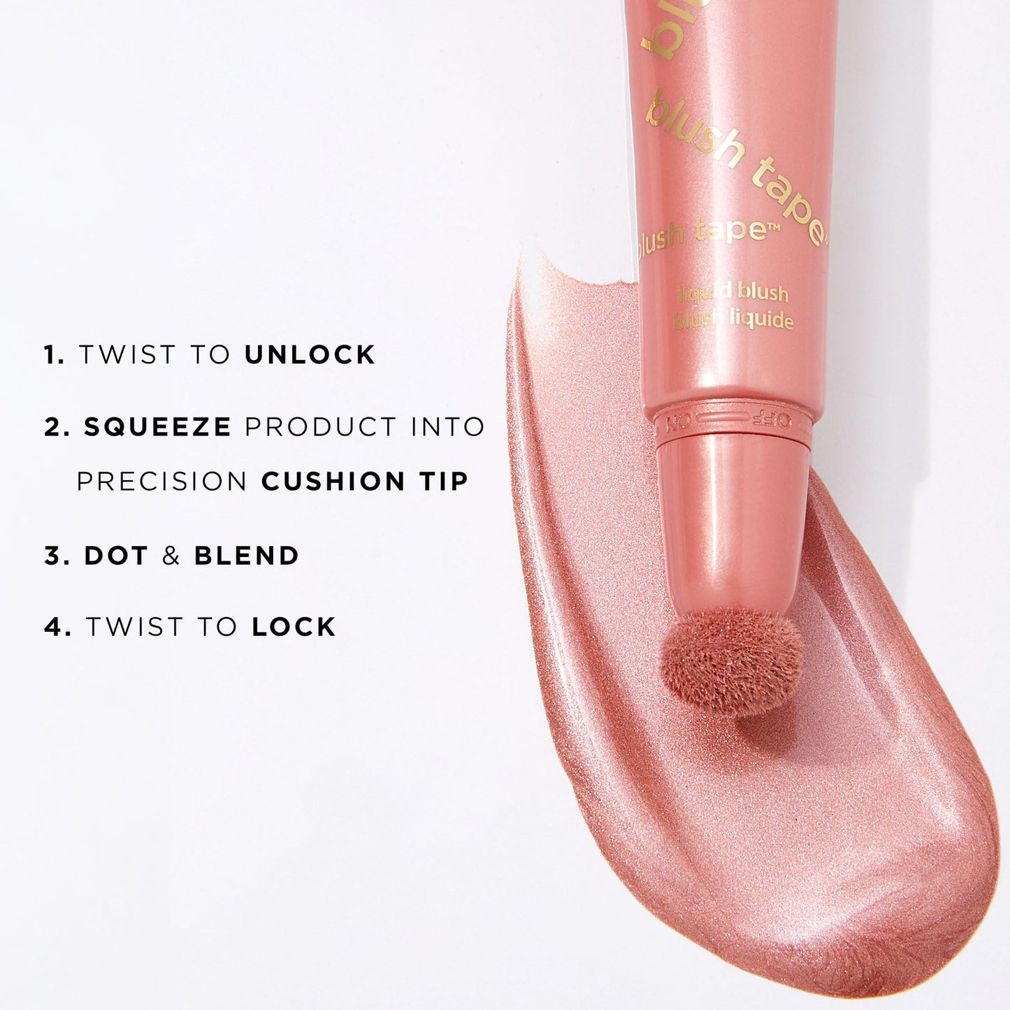 Side profile view of the twelve milliliter Tarte blush tube showing lock mechanism.