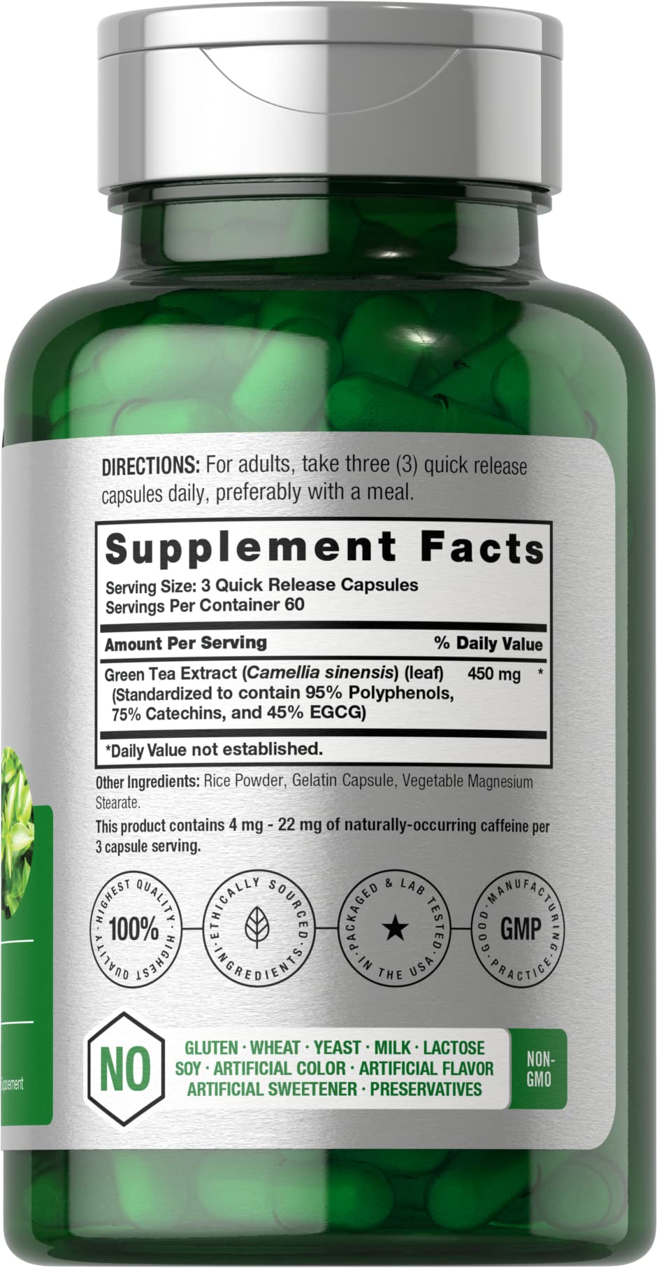 HorbÃ¤ach Green Tea Extract supplement facts and ingredient panel