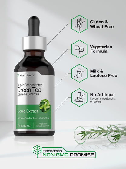 Close up of Horbaach Green Tea Extract dropper bottle