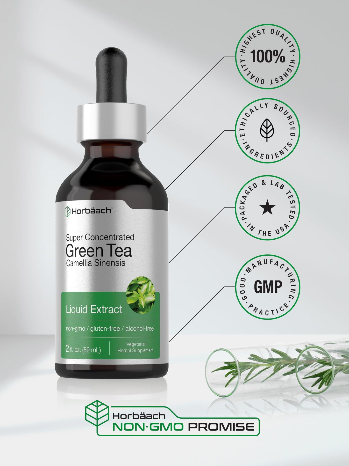 Horbaach alcohol free green tea tincture ingredients label