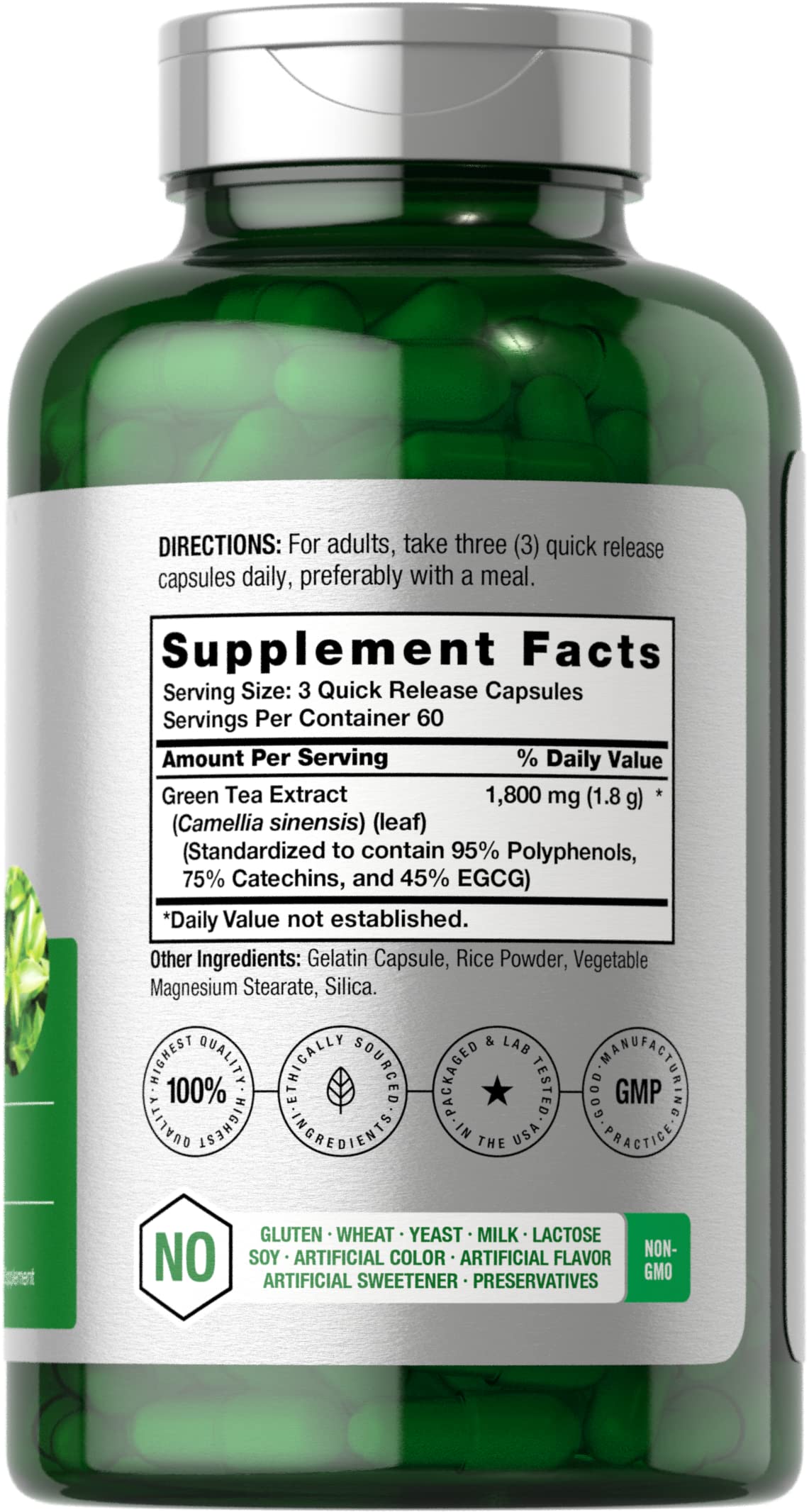 Horbaach EGCG Green Tea Extract 1800mg supplement facts label