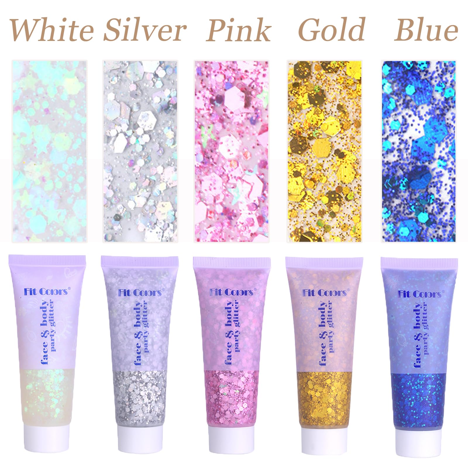 Holographic chunky glitter gel texture swatches on skin demonstrating shine
