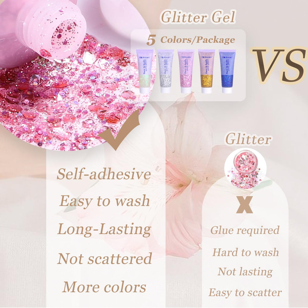 Prehot holographic glitter gel applied on hair