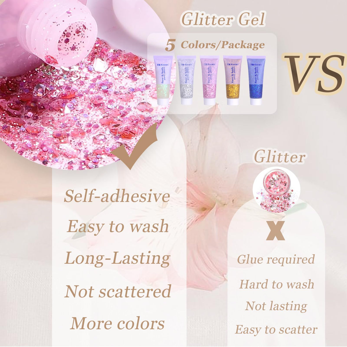 Prehot holographic glitter gel applied on hair