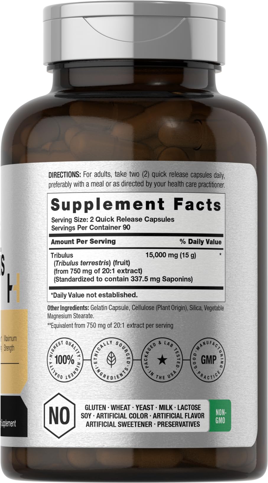 Horbaach Tribulus Terrestris maximum strength supplement nutrition facts label