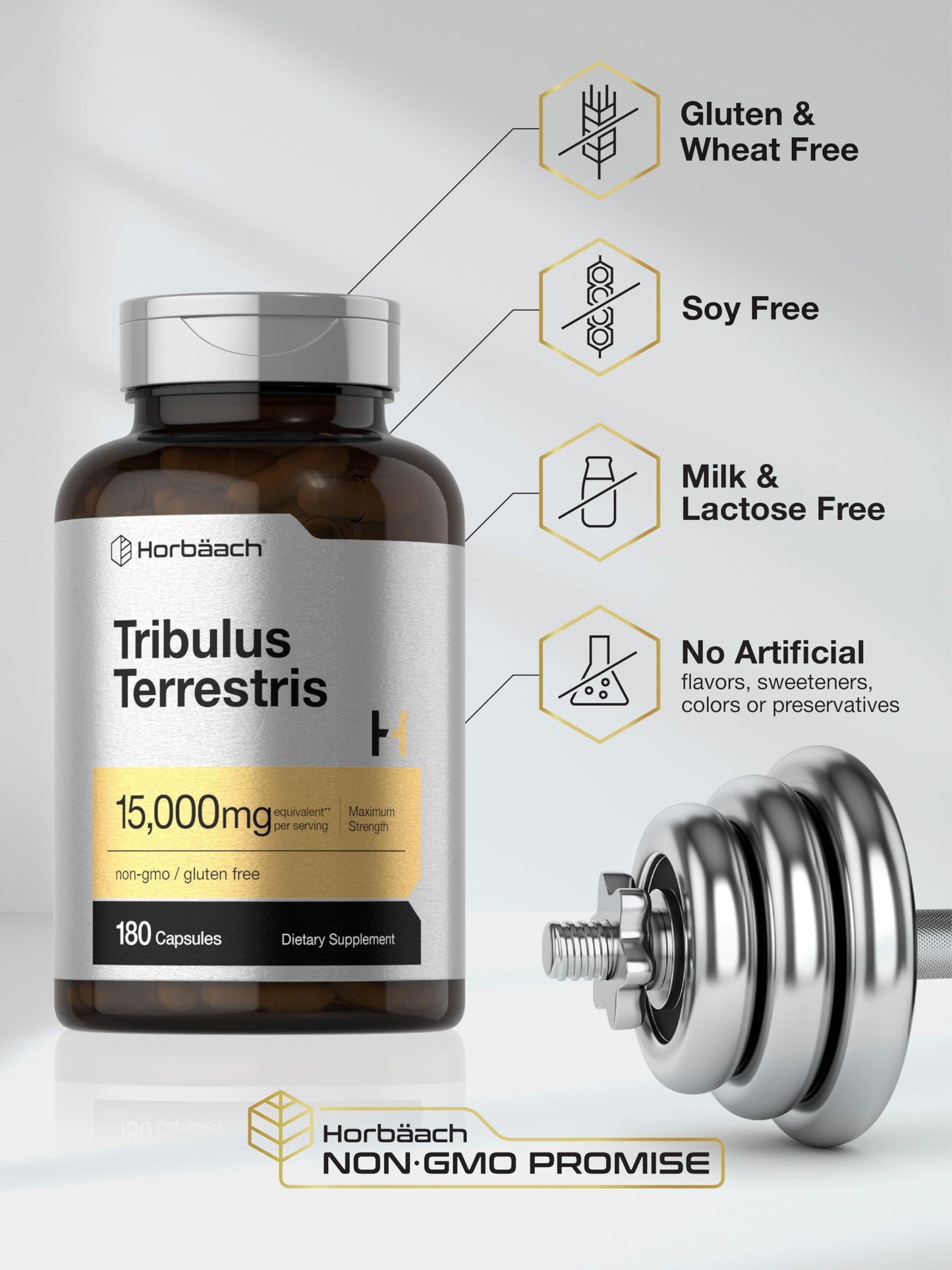 Horbaach Tribulus Terrestris 180 capsules supplement bottle expiry and barcode