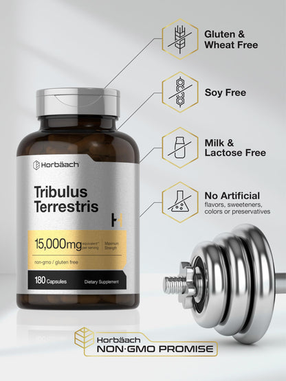 Horbaach Tribulus Terrestris 180 capsules supplement bottle expiry and barcode