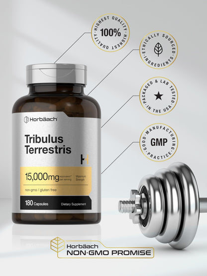 Horbaach Tribulus Terrestris herbal extract capsules size and form comparison