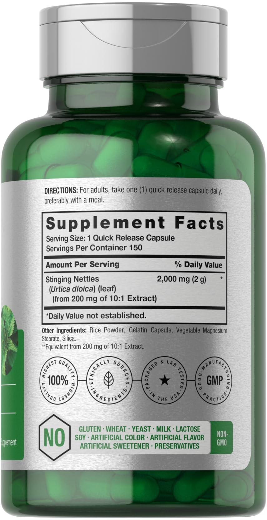 HorbÃ¤ach Urtica Leaf 2000mg supplement supplement facts label view