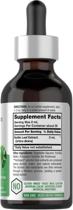 HorbÃ¤ach stinging nettle liquid extract tincture 2 fluid ounces packaging detail showing non GMO verification