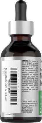 Back label of HorbÃ¤ach nettle leaf herbal supplement highlighting product ingredients and daily usage instructions