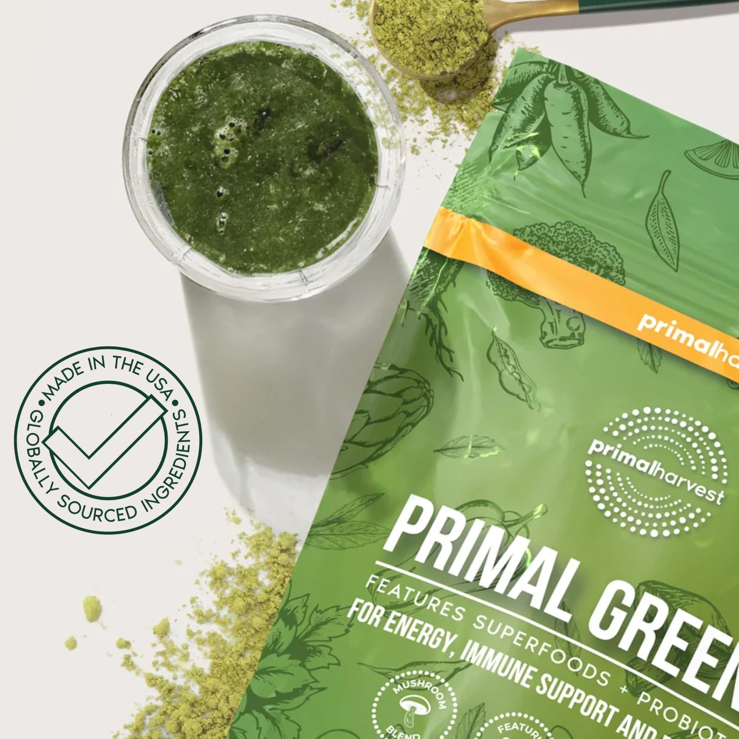 Primal Harvest Super Greens dietary supplement professional product shot