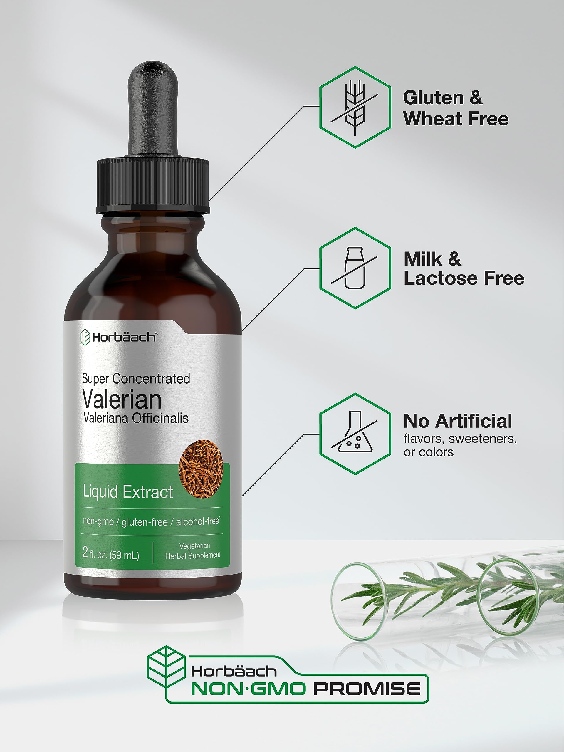 HorbÃ¤ach herbal liquid drops packaging displaying clear dosage instructions for adult use.