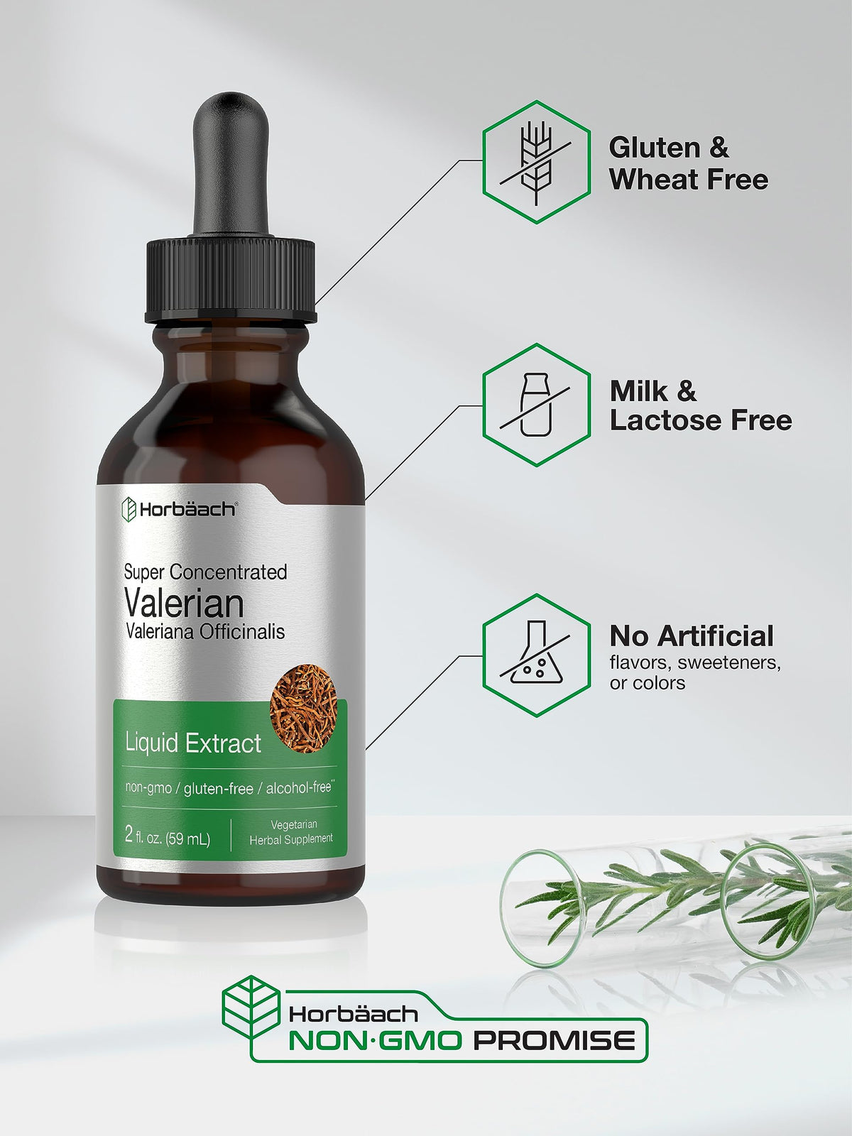HorbÃ¤ach herbal liquid drops packaging displaying clear dosage instructions for adult use.