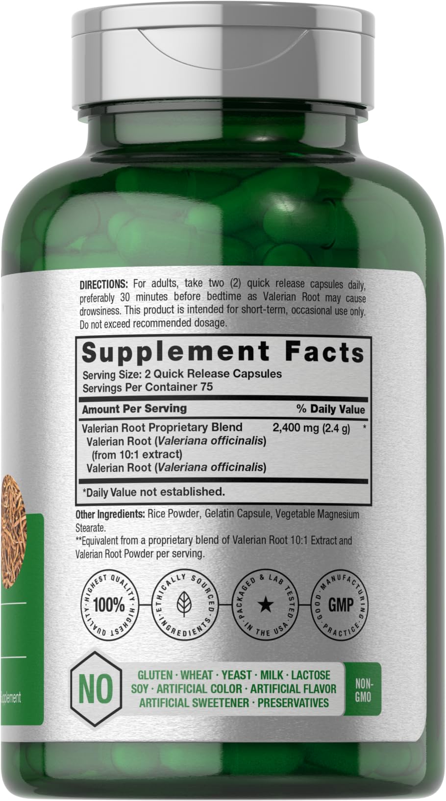 Horbaach Valerian Root high potency supplement label detailing herbal extract ingredients