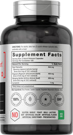 Horbaach Prostate Support Complex quick release capsules side label detailing the non-GMO and gluten-free features.