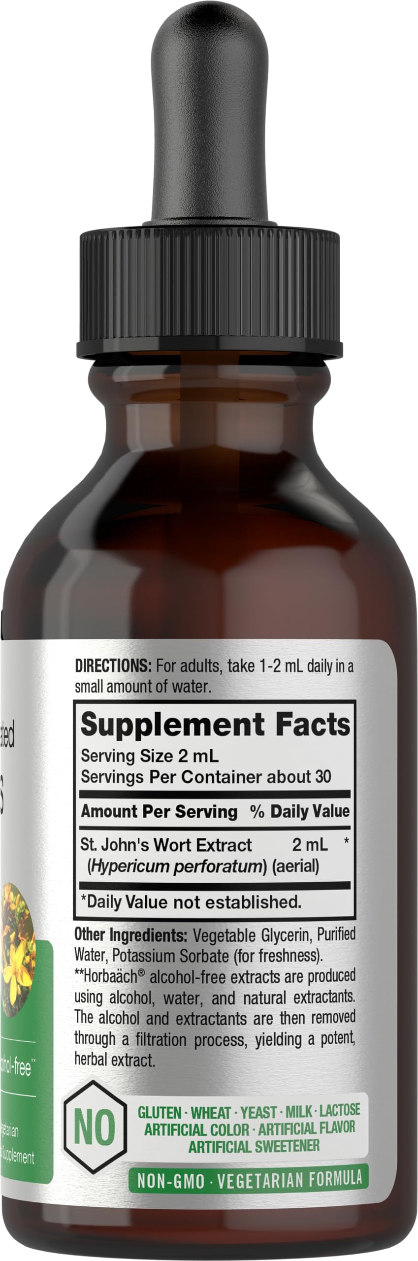 HorbÃ¤ach St Johns Wort Alcohol Free Liquid Extract nutrition facts panel view